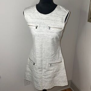 Banana Republic shift white gray sleeveless mini dress exposed back zipper Sz 8P